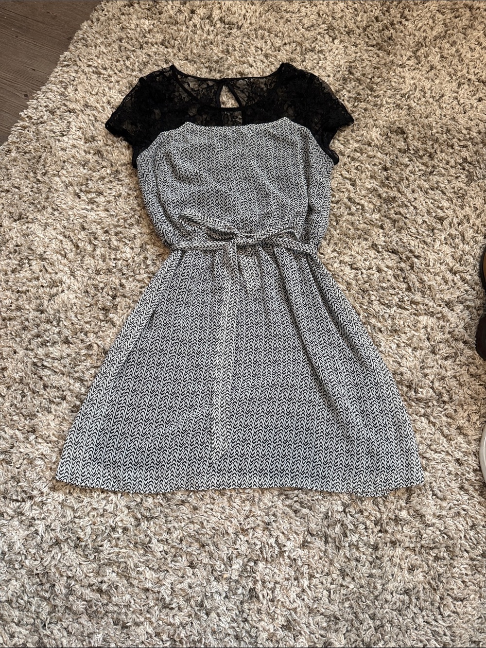 Black Lace Yoke Patterned Dress